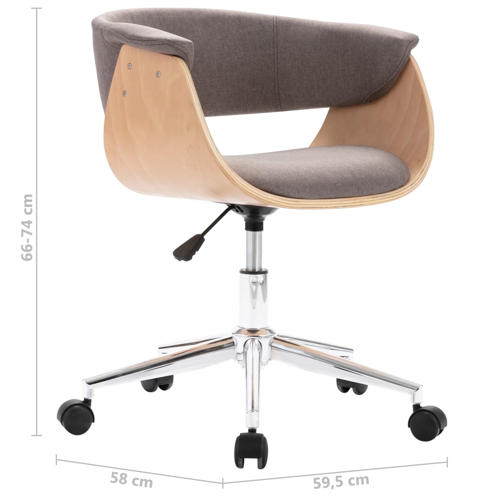 Chaise pivotante de bureau Taupe Bois courbé et tissu Chaises de bureau vidaXL   