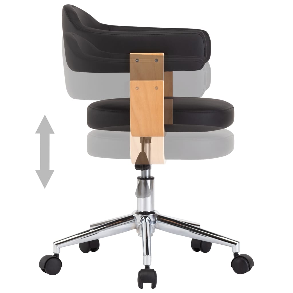 Chaise pivotante de bureau Noir Bois courbé et similicuir Chaises de bureau vidaXL   