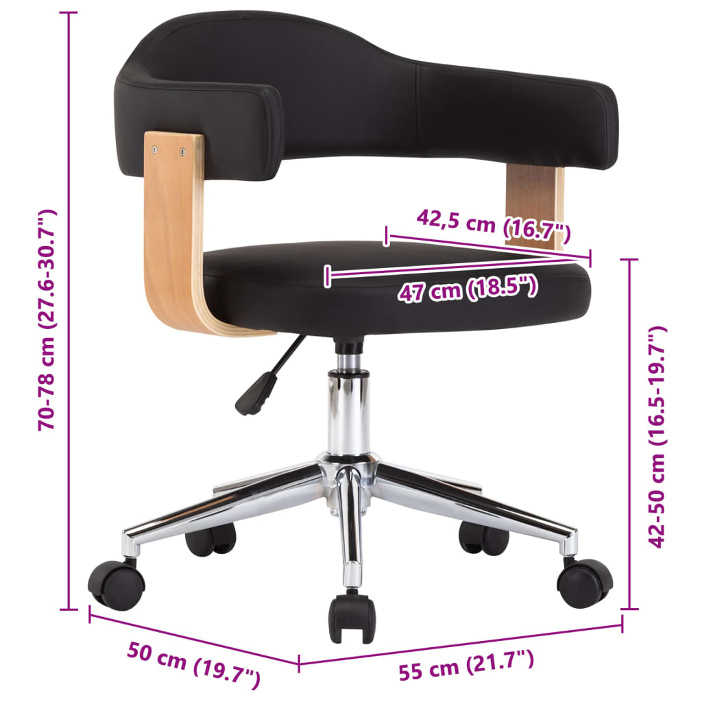 Chaise pivotante de bureau Noir Bois courbé et similicuir Chaises de bureau vidaXL   