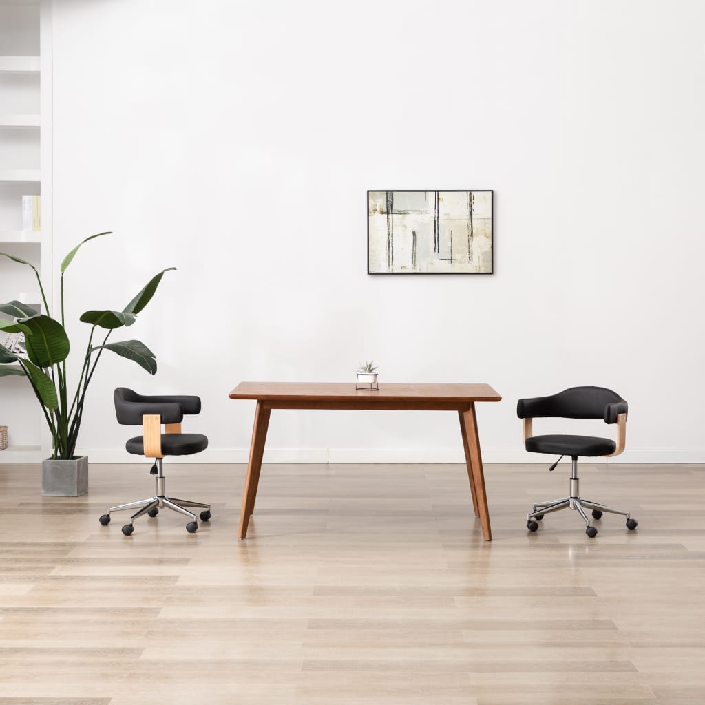 Chaise pivotante de bureau Noir Bois courbé et similicuir Chaises de bureau vidaXL   