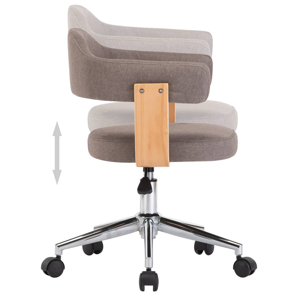 Chaise pivotante de bureau Taupe Bois courbé et tissu Chaises de bureau vidaXL   