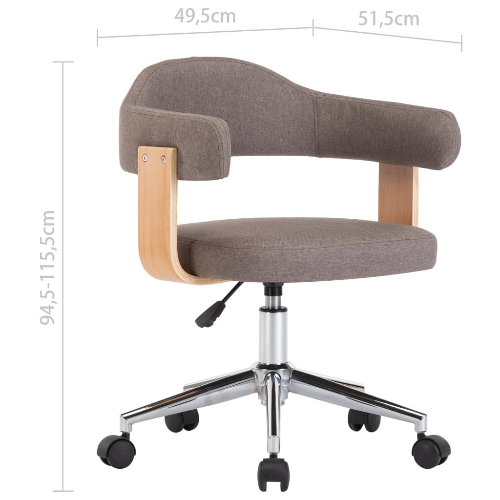 Chaise pivotante de bureau Taupe Bois courbé et tissu Chaises de bureau vidaXL   