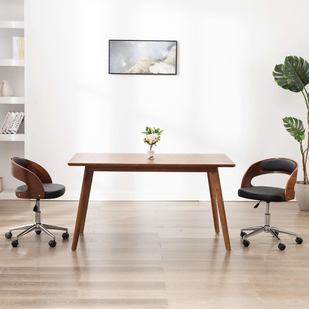 Chaise pivotante de bureau Noir Bois courbé et similicuir Chaises de bureau vidaXL   