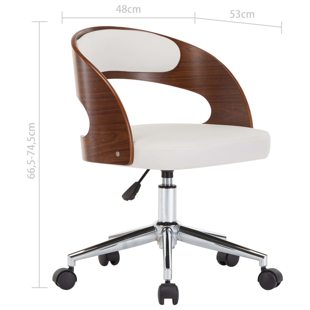 Chaise pivotante de bureau Blanc Bois courbé et similicuir Chaises de bureau vidaXL   