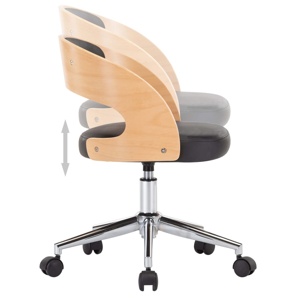 Chaise pivotante de bureau Noir Bois courbé et similicuir Chaises de bureau vidaXL   