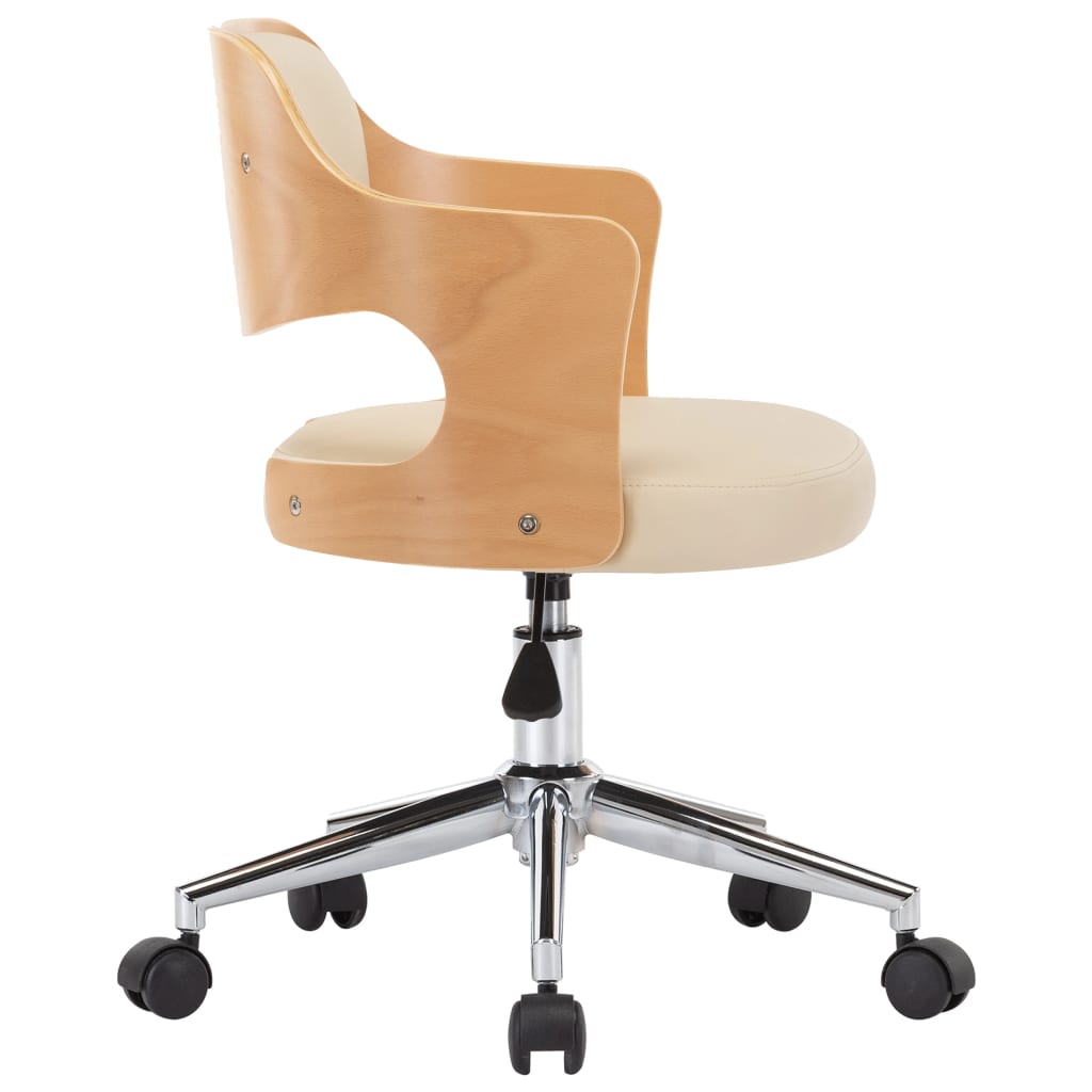 Chaise pivotante de bureau Crème Bois courbé et similicuir Chaises de bureau vidaXL   