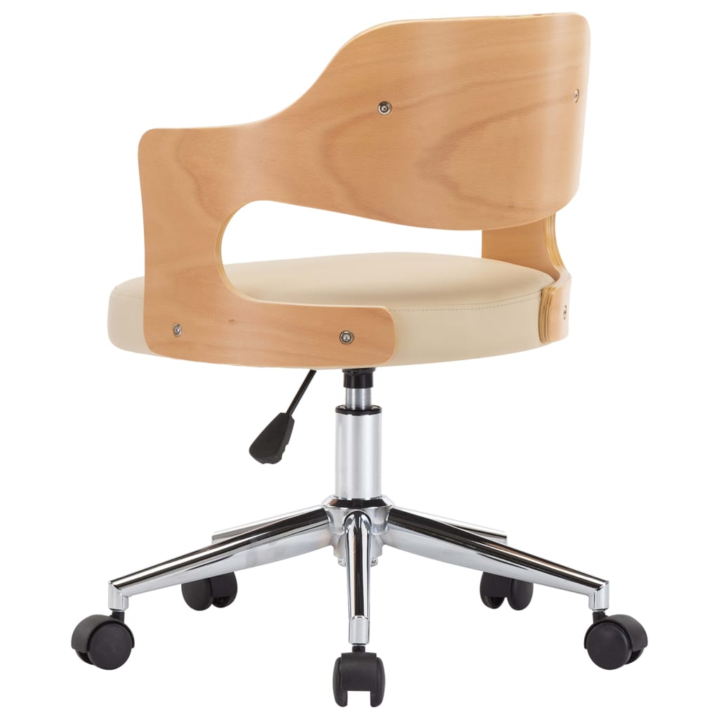 Chaise pivotante de bureau Crème Bois courbé et similicuir Chaises de bureau vidaXL   