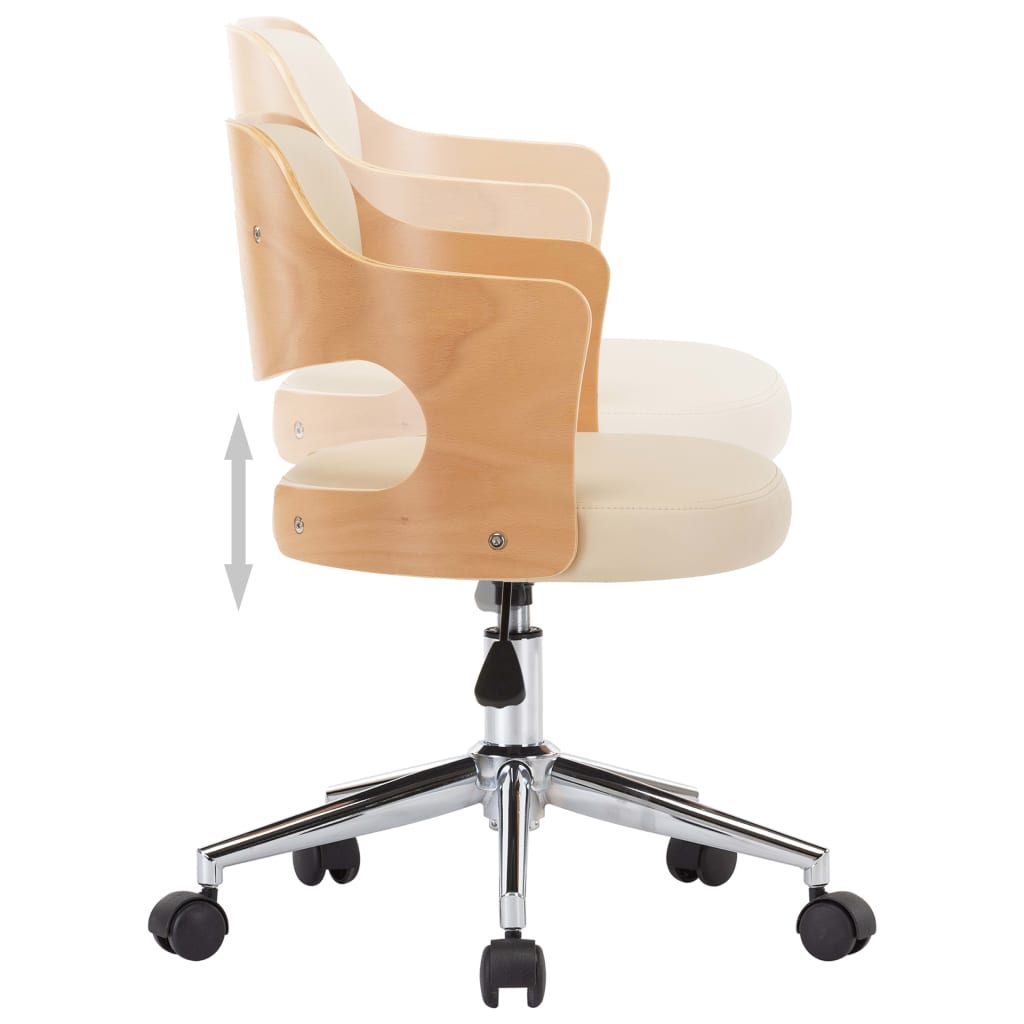 Chaise pivotante de bureau Crème Bois courbé et similicuir Chaises de bureau vidaXL   