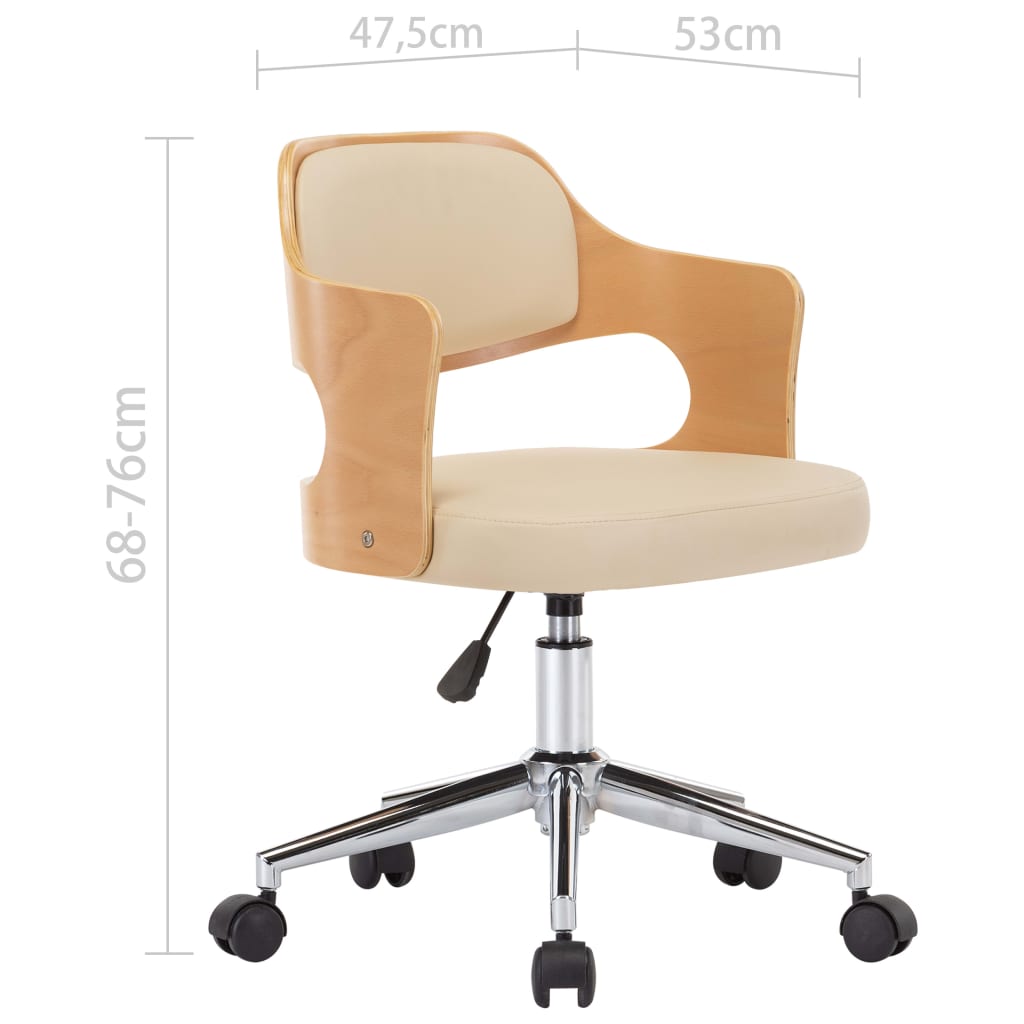 Chaise pivotante de bureau Crème Bois courbé et similicuir Chaises de bureau vidaXL   