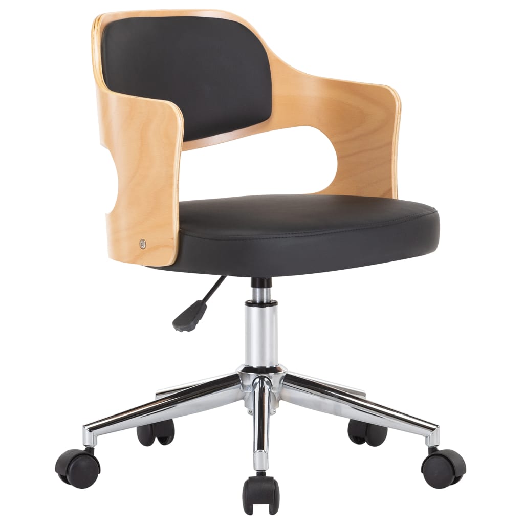 Chaise pivotante de bureau Noir Bois courbé et similicuir Chaises de bureau vidaXL   