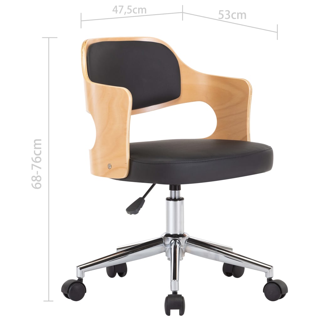 Chaise pivotante de bureau Noir Bois courbé et similicuir Chaises de bureau vidaXL   