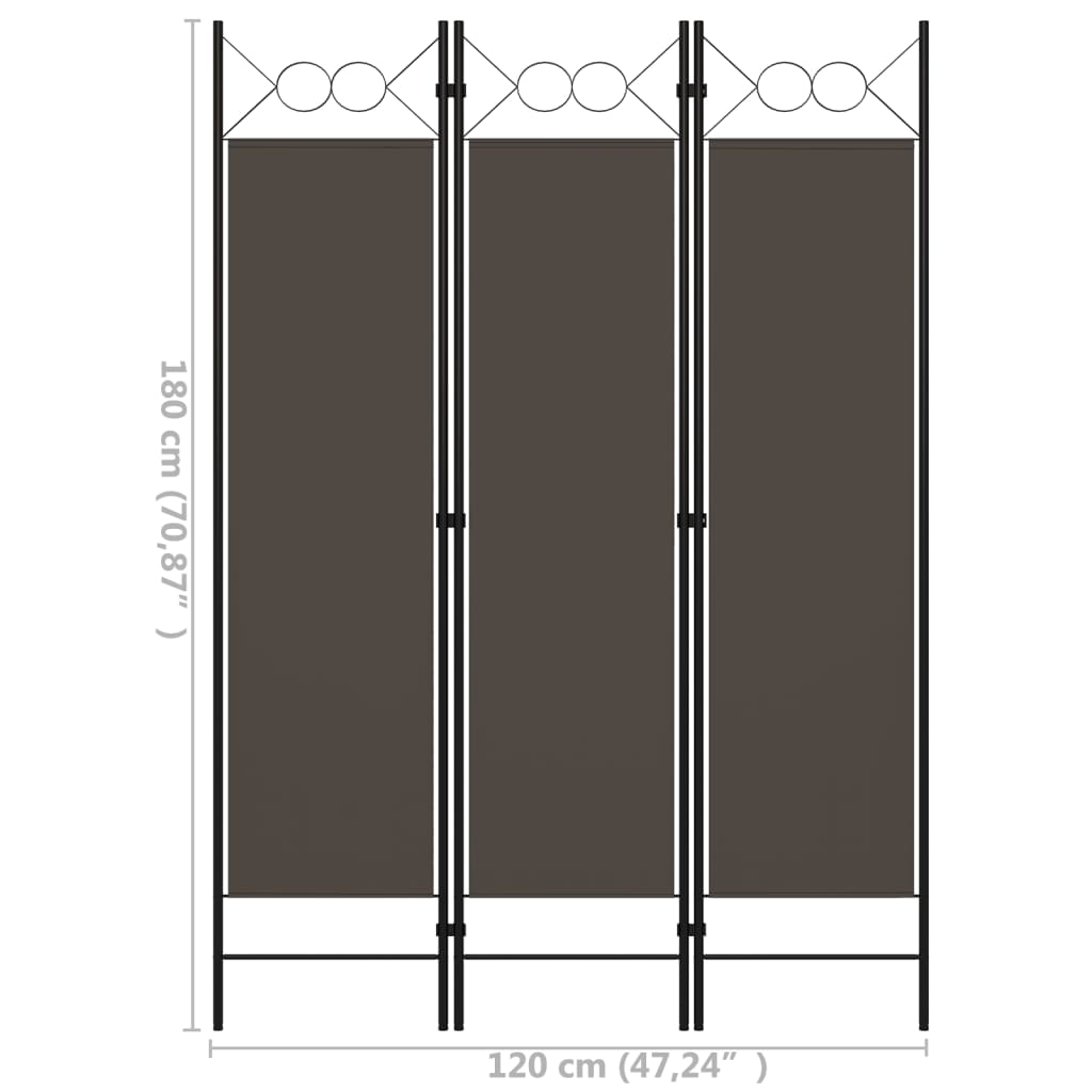 Cloison de séparation 3 panneaux Anthracite 120x180 cm Séparateurs de pièces vidaXL   