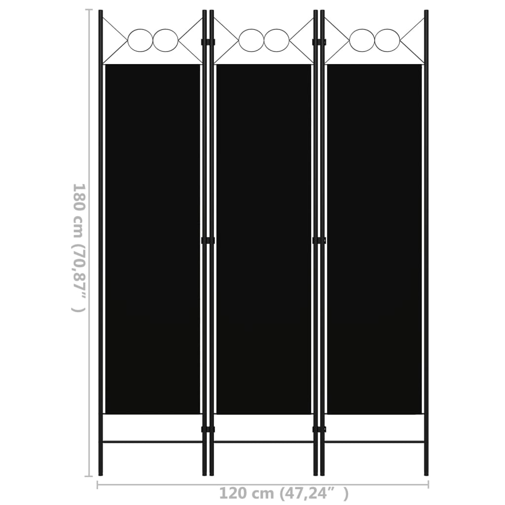 Cloison de séparation 3 panneaux Noir 120x180 cm Séparateurs de pièces vidaXL   