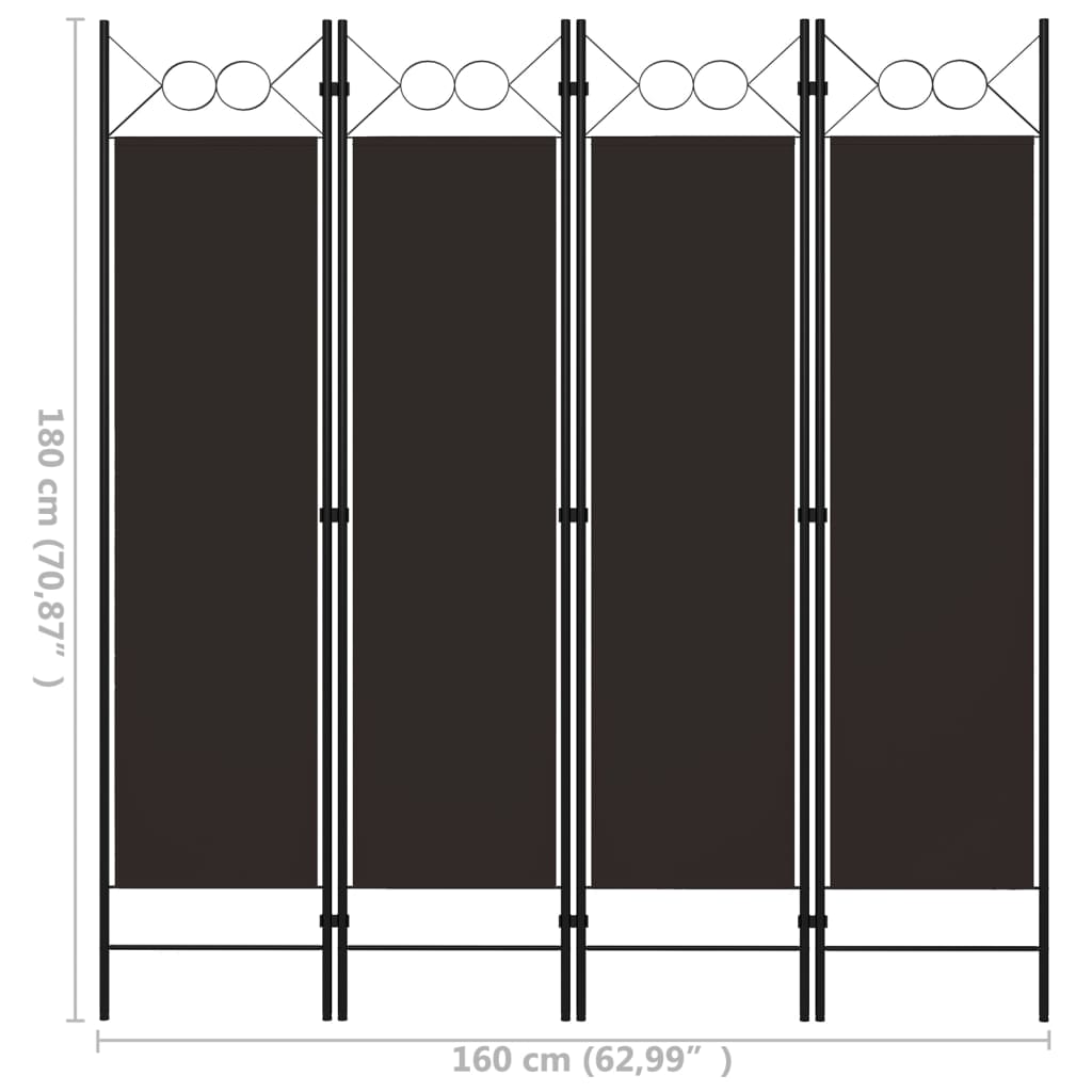 Cloison de séparation 4 panneaux Marron 160 x 180 cm Séparateurs de pièces vidaXL   