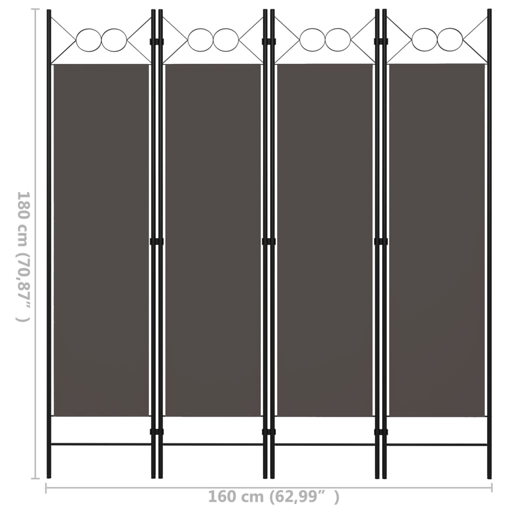 Cloison de séparation 4 panneaux Anthracite 160 x 180 cm Séparateurs de pièces vidaXL   