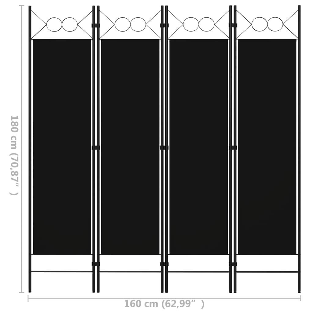 Cloison de séparation 4 panneaux Noir 160 x 180 cm Séparateurs de pièces vidaXL   