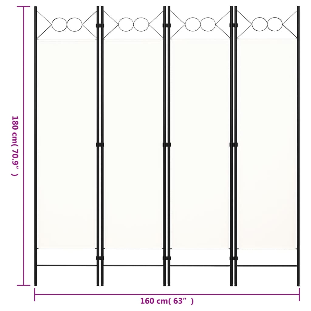 Cloison de séparation 4 panneaux Blanc crème 160x180 cm Séparateurs de pièces vidaXL   