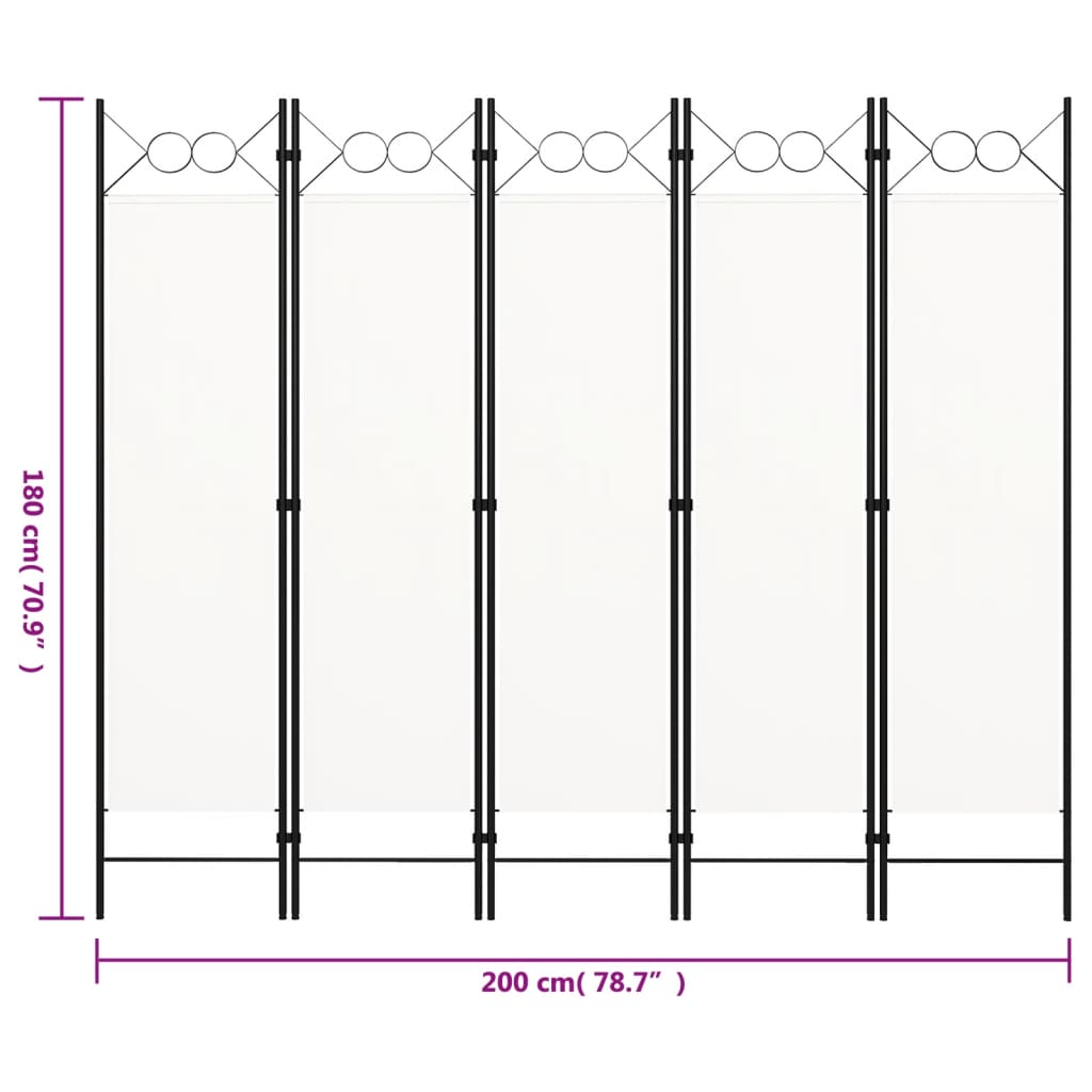 Cloison de séparation 5 panneaux Blanc crème 200x180 cm Séparateurs de pièces vidaXL   