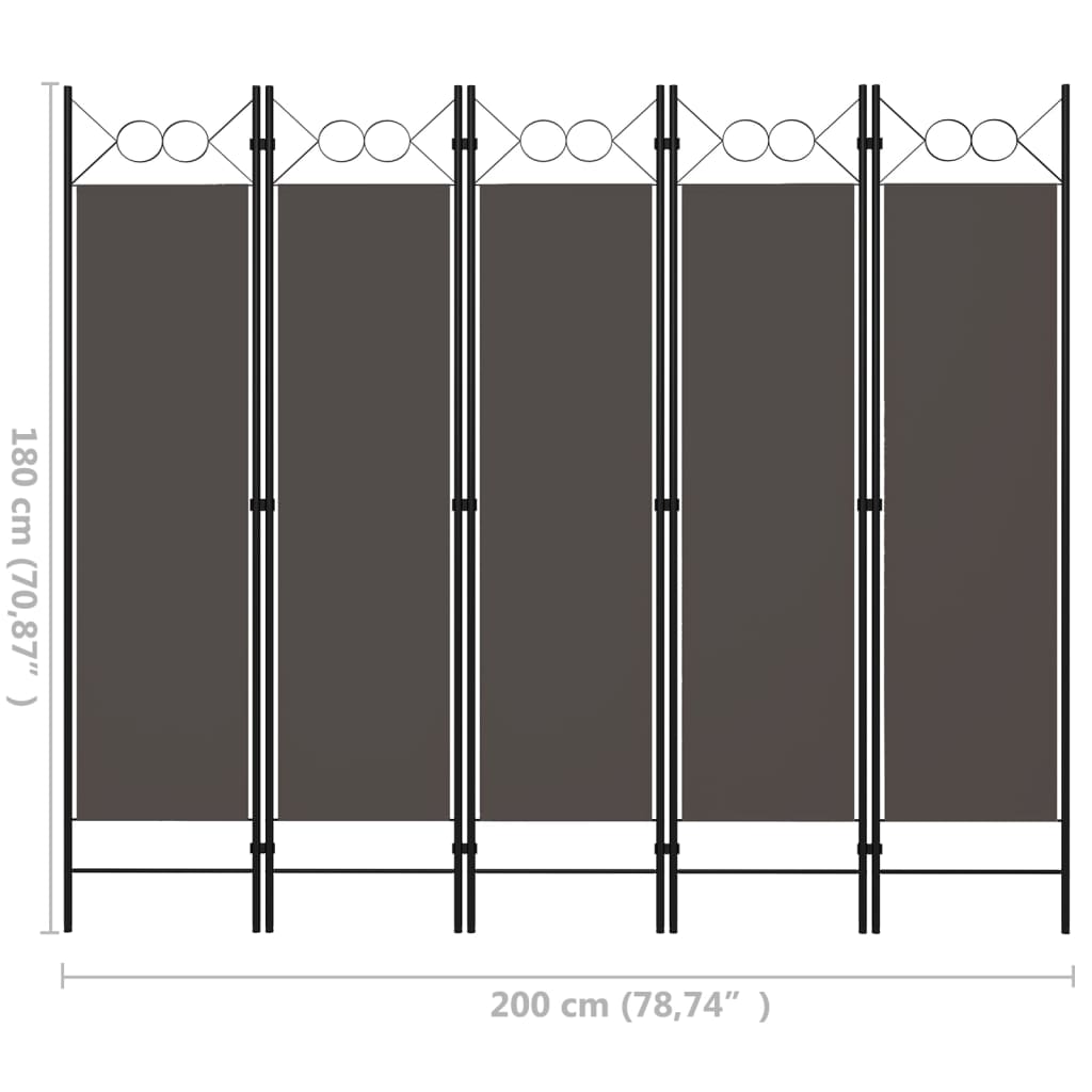 Cloison de séparation 5 panneaux Anthracite 200x180 cm Séparateurs de pièces vidaXL   