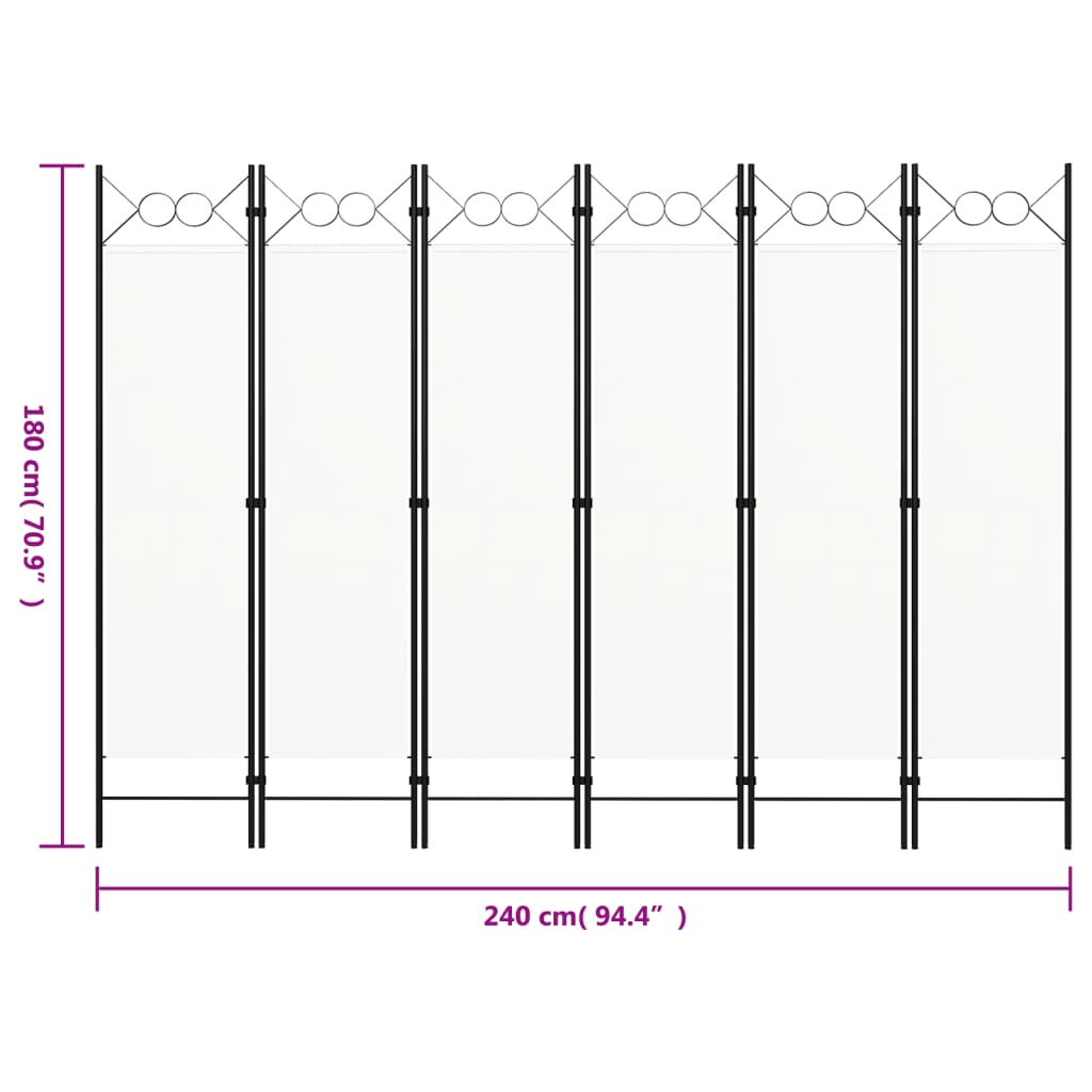 Cloison de séparation 6 panneaux Blanc crème 240x180 cm Séparateurs de pièces vidaXL   