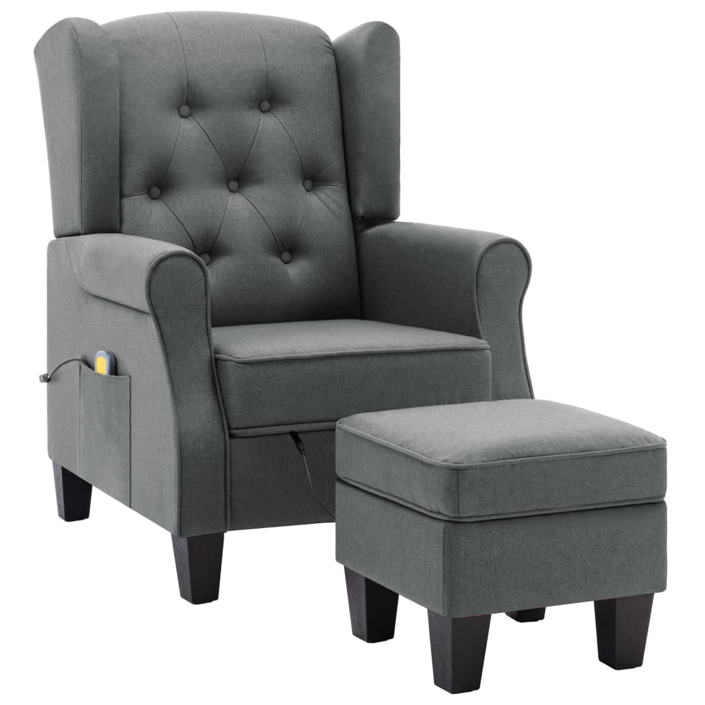 Fauteuil de massage avec repose-pied Gris clair Tissu Fauteuils électriques vidaXL   