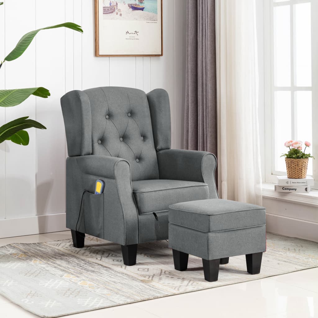 Fauteuil de massage avec repose-pied Gris clair Tissu Fauteuils électriques vidaXL   