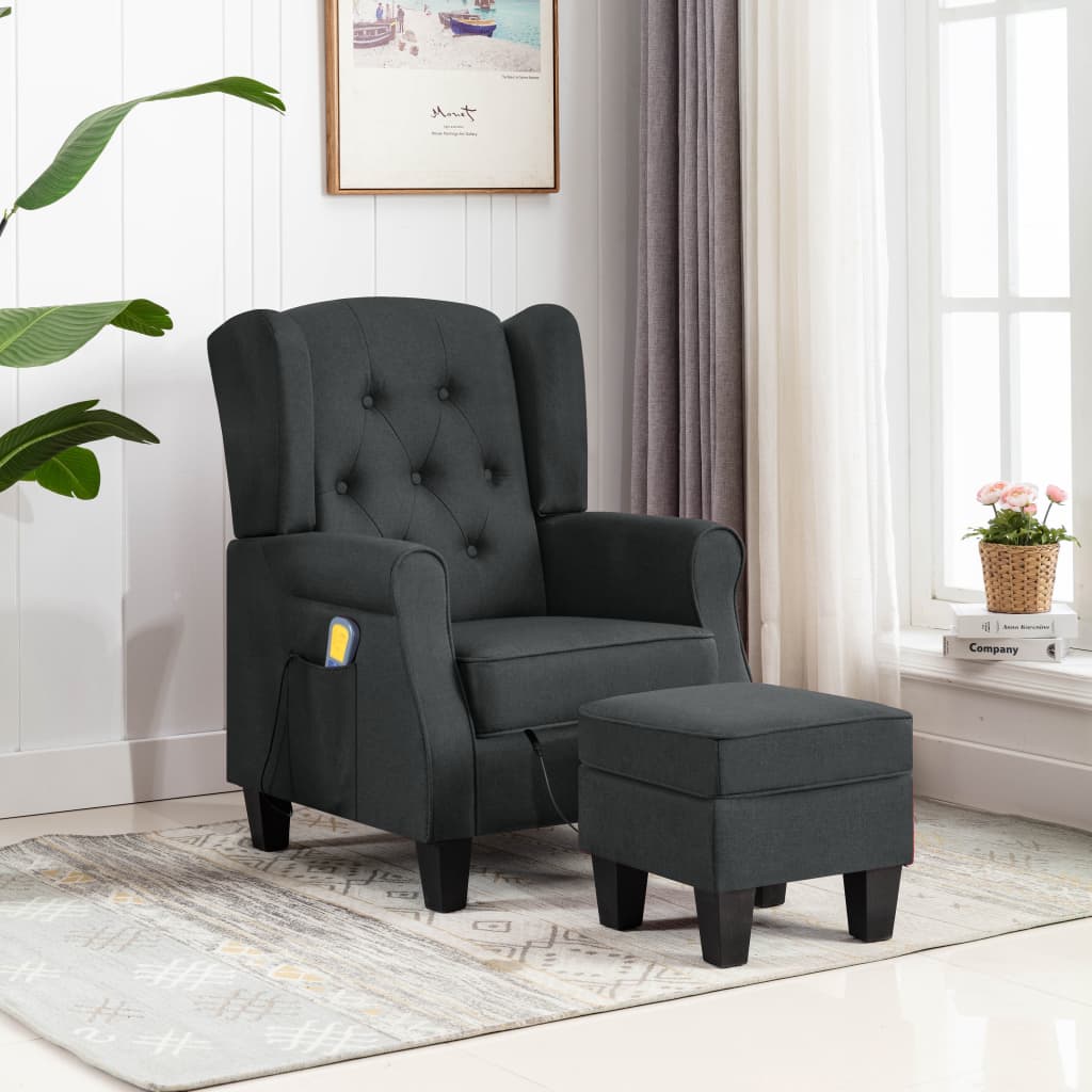 Fauteuil de massage avec repose-pied Gris foncé Tissu Fauteuils électriques vidaXL   