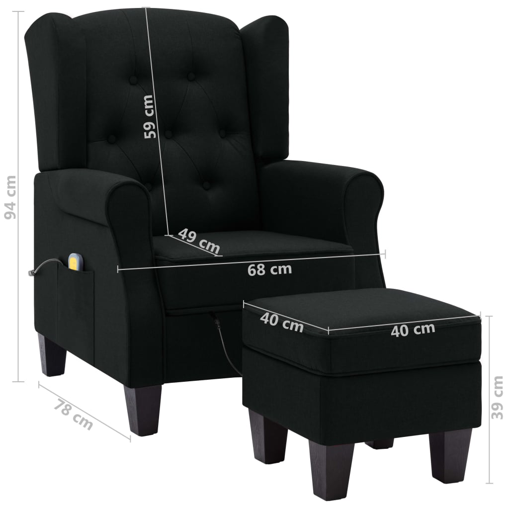 Fauteuil de massage avec repose-pied Noir Tissu Fauteuils électriques vidaXL   