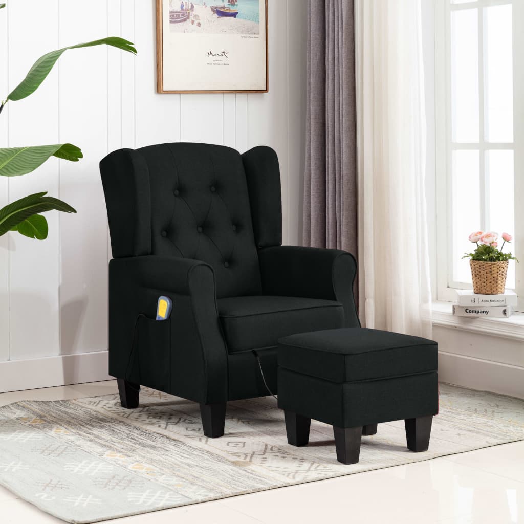 Fauteuil de massage avec repose-pied Noir Tissu Fauteuils électriques vidaXL   