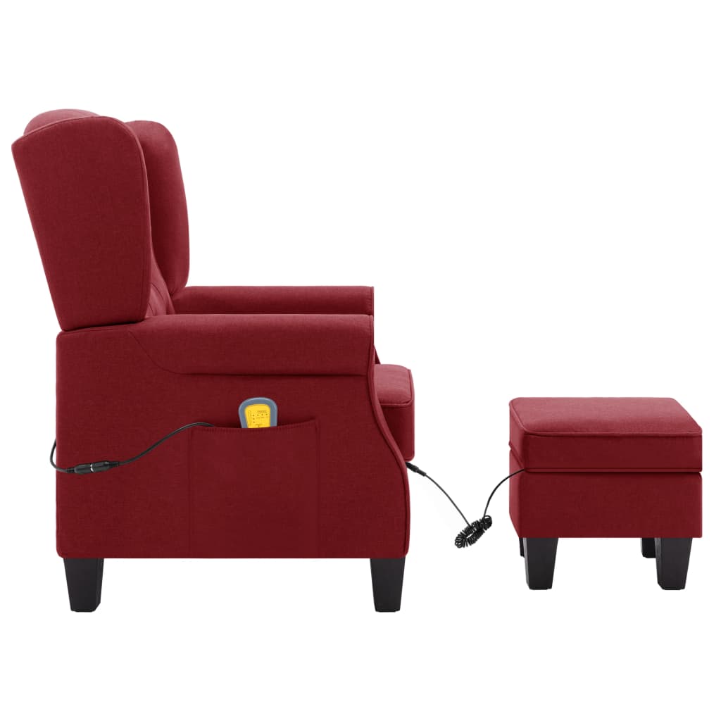 Fauteuil de massage avec repose-pied Rouge bordeaux Tissu Fauteuils électriques vidaXL   