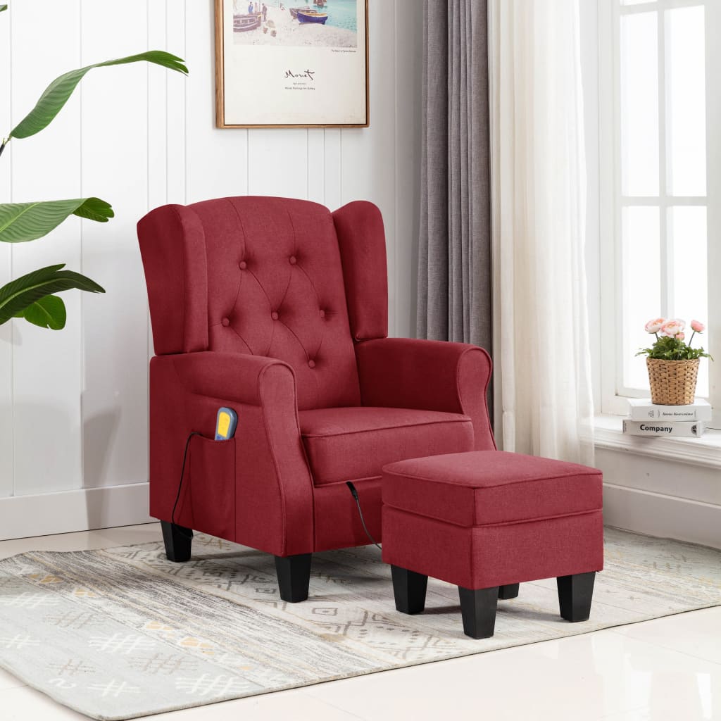 Fauteuil de massage avec repose-pied Rouge bordeaux Tissu Fauteuils électriques vidaXL   