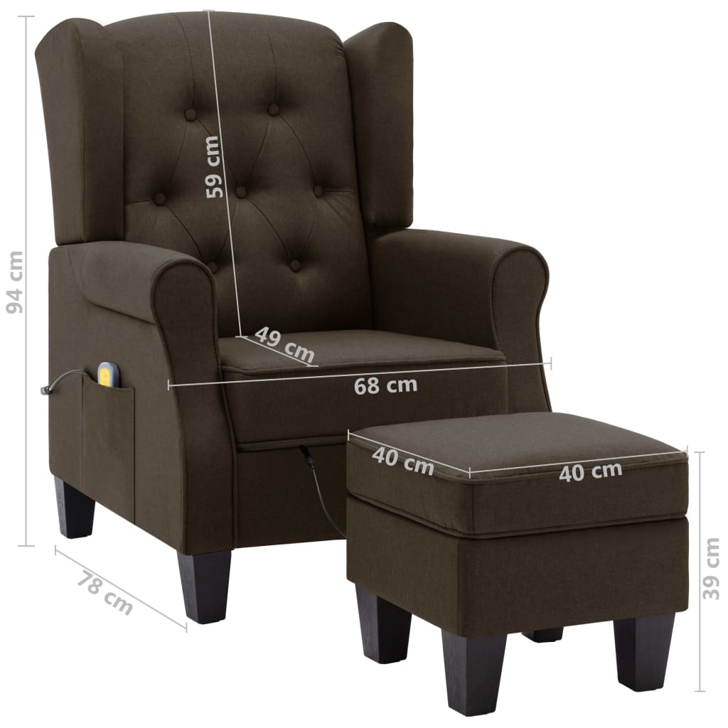 Fauteuil de massage avec repose-pied Marron Tissu Fauteuils électriques vidaXL   