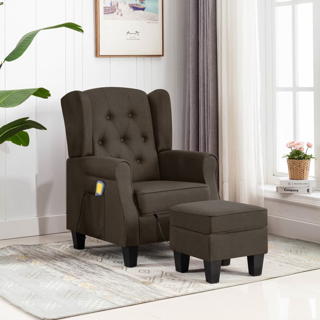 Fauteuil de massage avec repose-pied Marron Tissu Fauteuils électriques vidaXL   