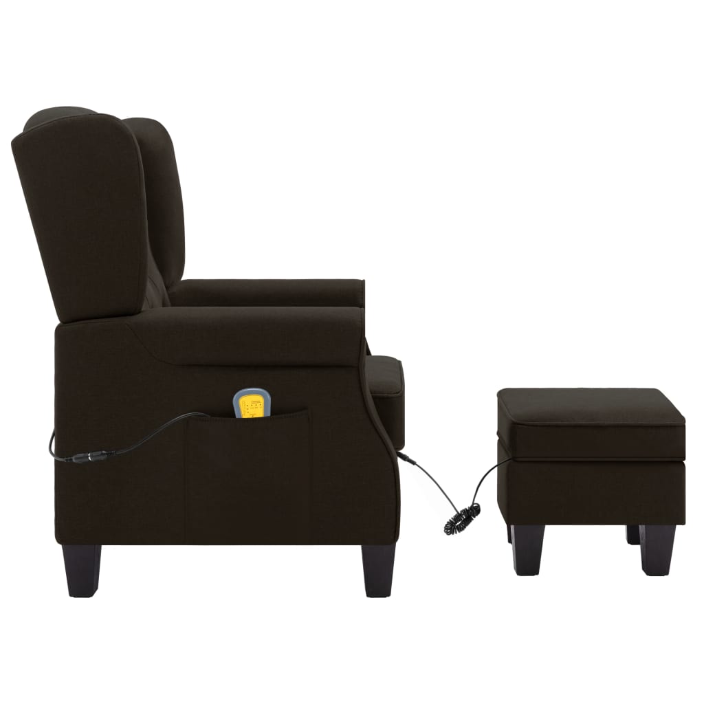 Fauteuil de massage avec repose-pied Marron foncé Tissu Fauteuils électriques vidaXL   