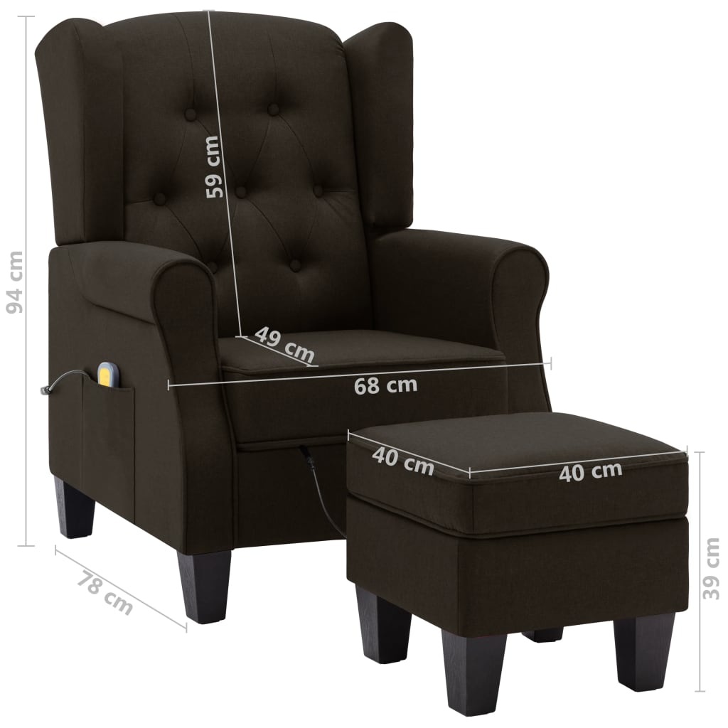 Fauteuil de massage avec repose-pied Marron foncé Tissu Fauteuils électriques vidaXL   