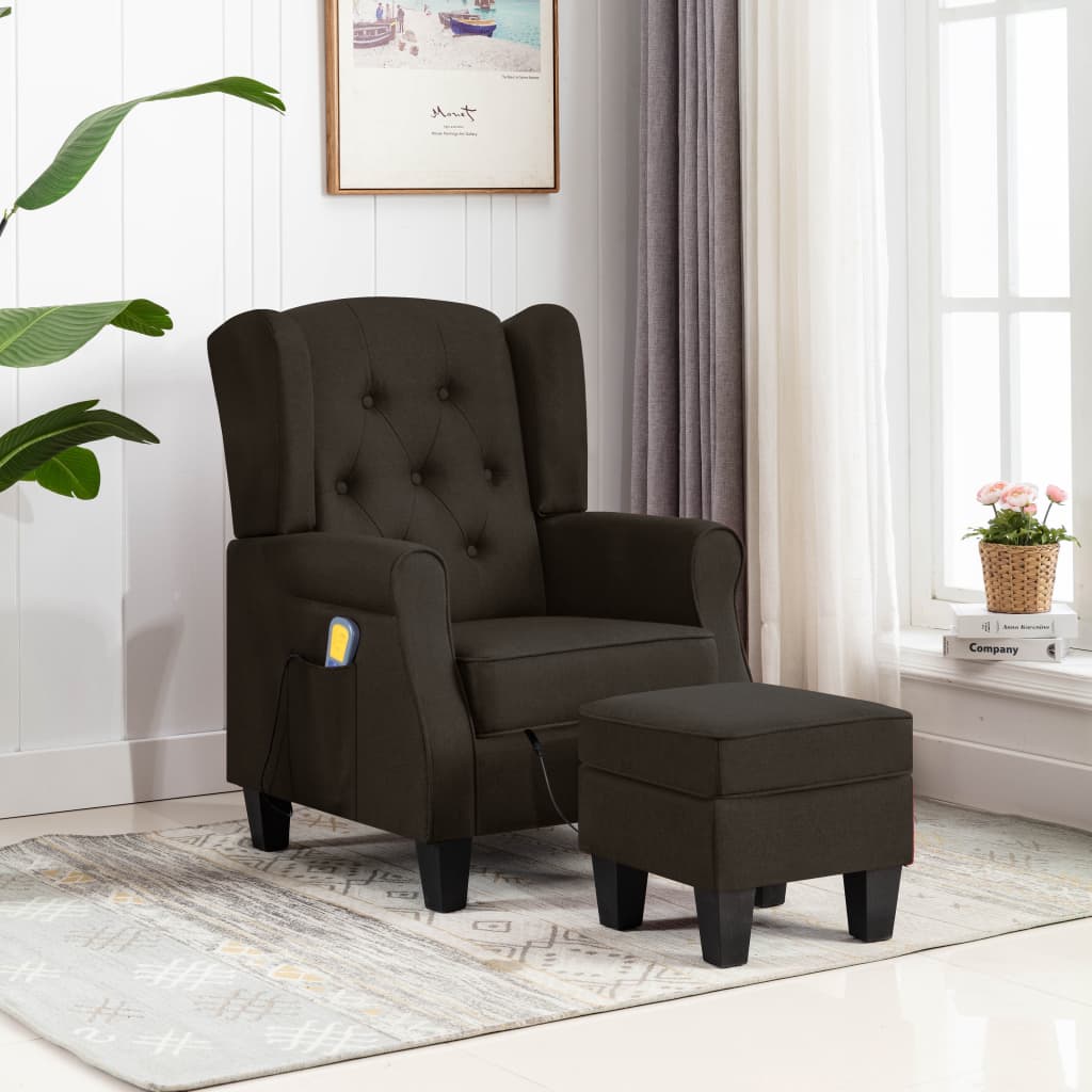 Fauteuil de massage avec repose-pied Marron foncé Tissu Fauteuils électriques vidaXL   