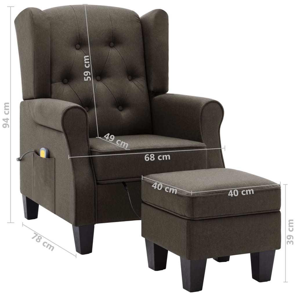 Fauteuil de massage avec repose-pied Taupe Tissu Fauteuils électriques vidaXL   