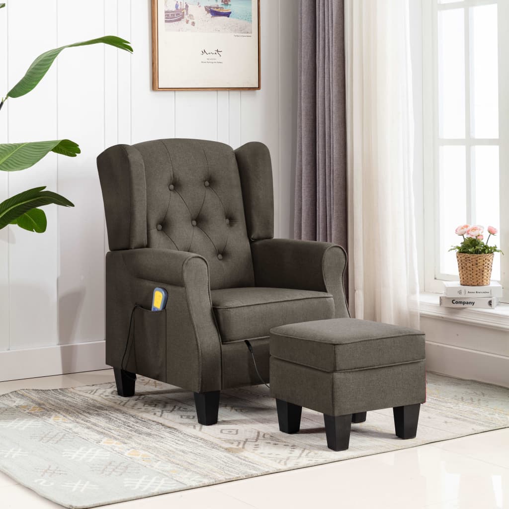 Fauteuil de massage avec repose-pied Taupe Tissu Fauteuils électriques vidaXL   