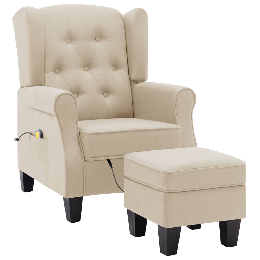 Fauteuil de massage avec repose-pied Crème Tissu Fauteuils électriques vidaXL   