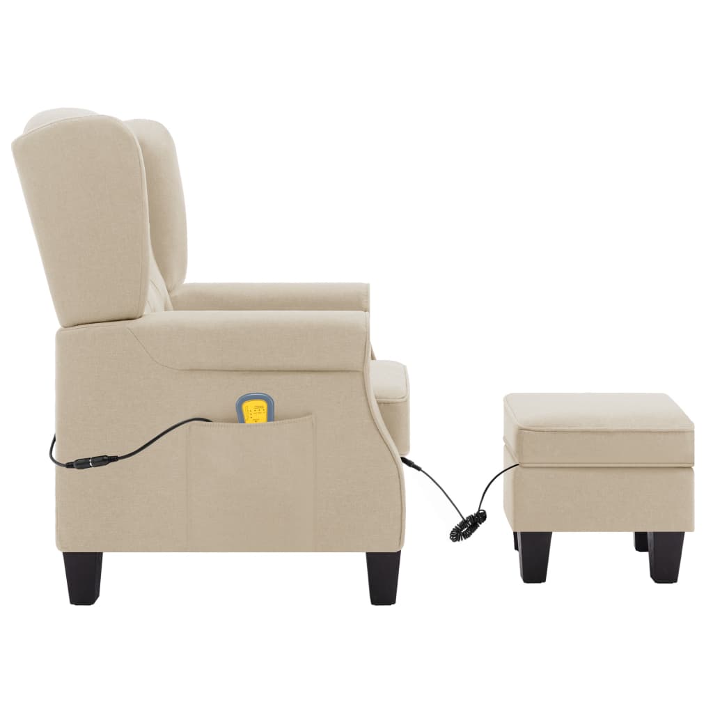 Fauteuil de massage avec repose-pied Crème Tissu Fauteuils électriques vidaXL   