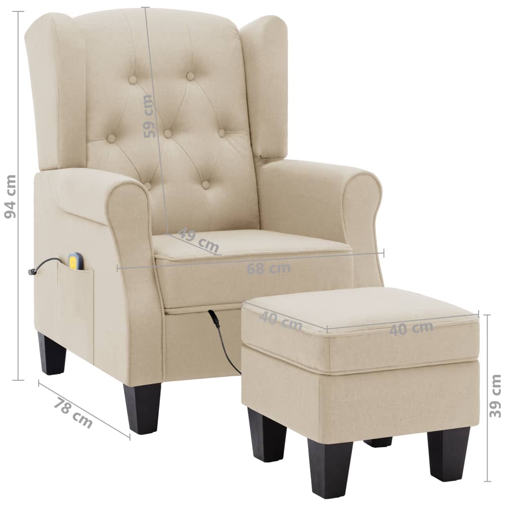 Fauteuil de massage avec repose-pied Crème Tissu Fauteuils électriques vidaXL   