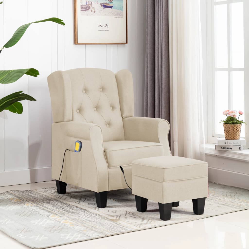 Fauteuil de massage avec repose-pied Crème Tissu Fauteuils électriques vidaXL   