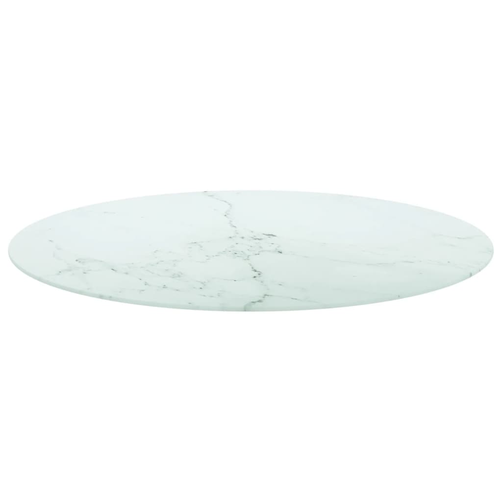 Dessus de table blanc Ø90x1 cm verre trempé avec design marbre Plateaux de table vidaXL