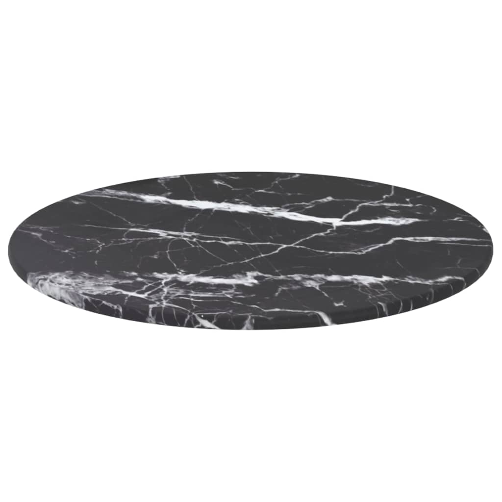 Dessus de table noir Ø30x0,8cm verre trempé avec design marbre Plateaux de table vidaXL   