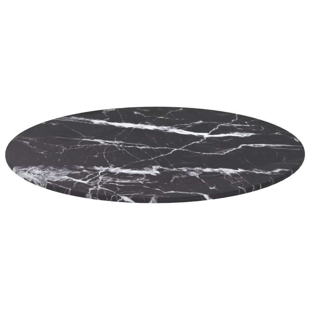 Dessus de table noir Ø50x0,8cm verre trempé avec design marbre Plateaux de table vidaXL   