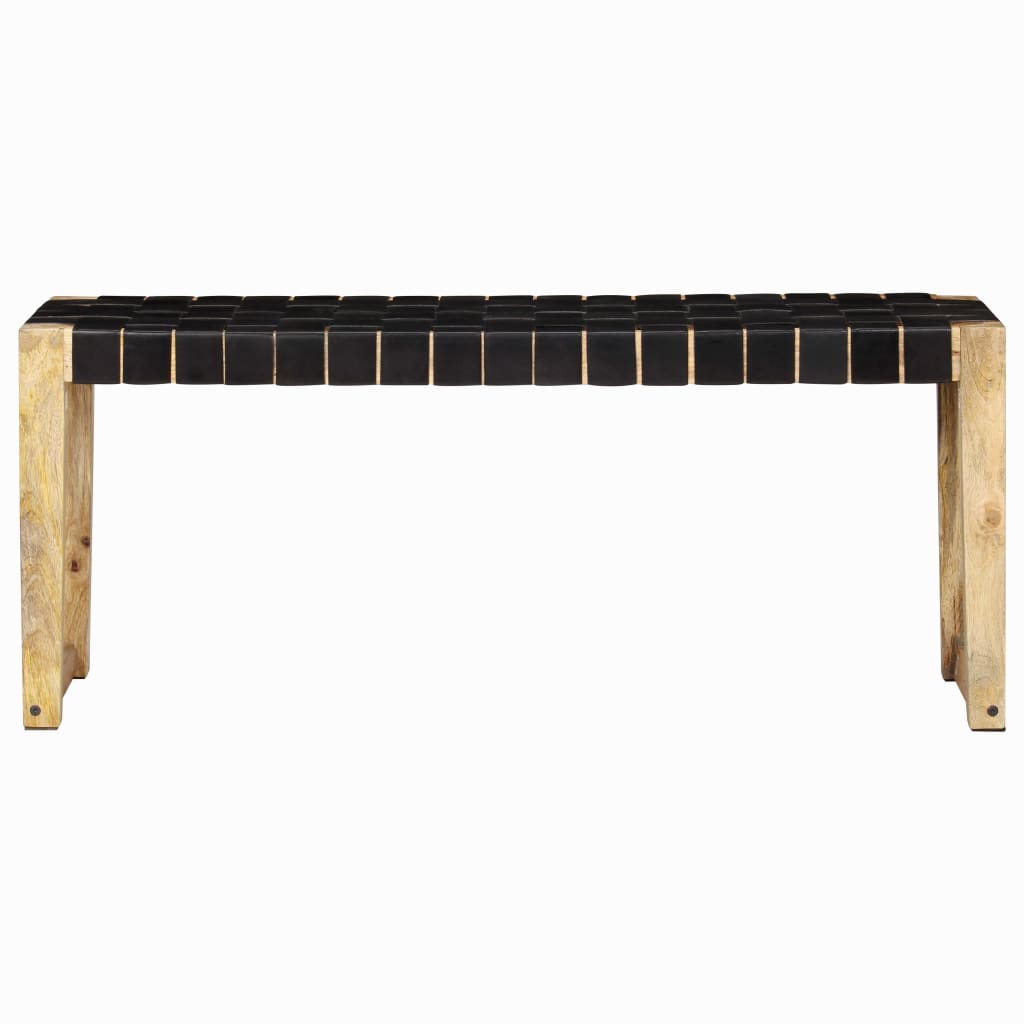 Banc 110 cm Noir Cuir véritable et bois de manguier massif Bancs de cuisine & salle à manger vidaXL   