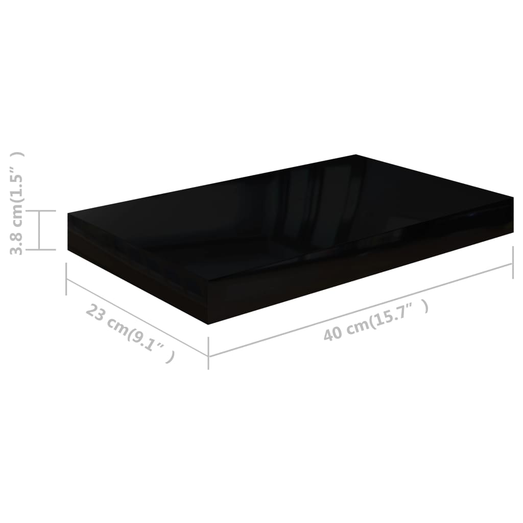 Étagère murale flottante Noir brillant 40x23x3,8 cm MDF Étagères murales & corniches vidaXL   