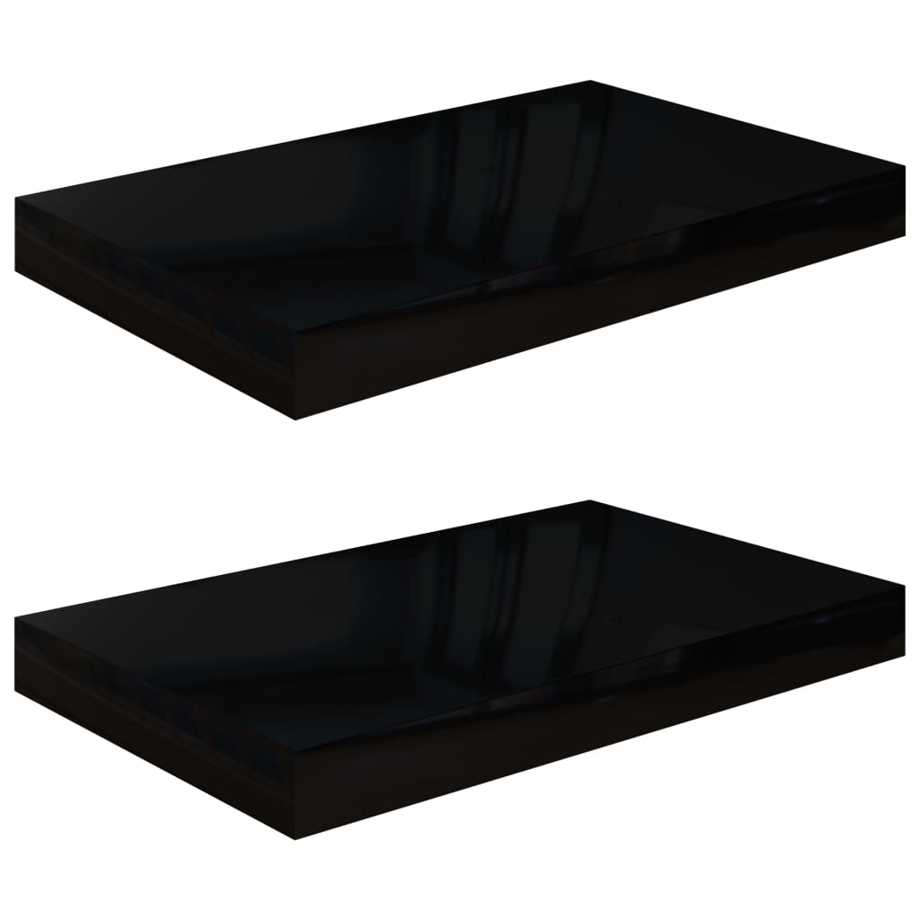 Étagère murale flottante 2 pcs Noir brillant 40x23x3,8 cm MDF Étagères murales & corniches vidaXL   