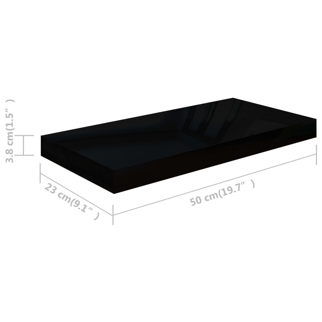 Étagère murale flottante Noir brillant 50x23x3,8 cm MDF Étagères murales & corniches vidaXL   