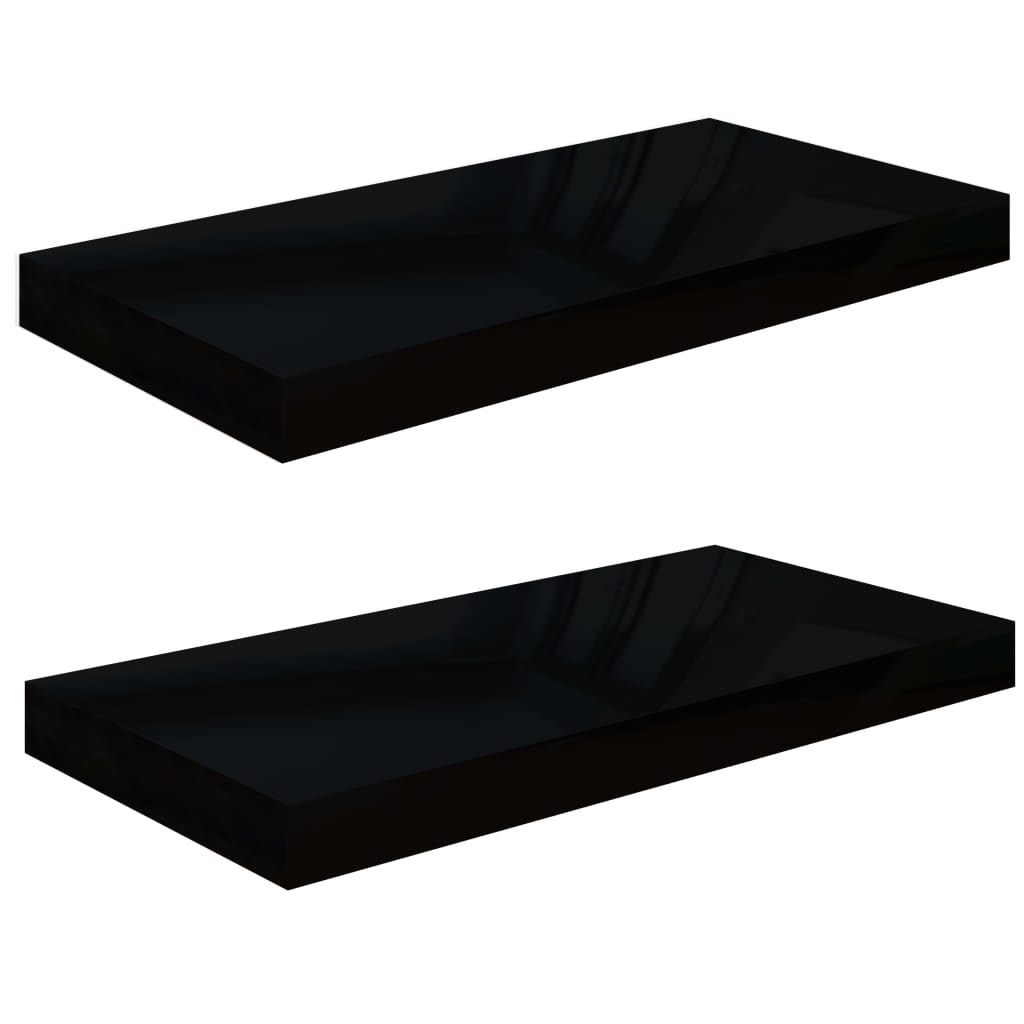 Étagère murale flottante 2 pcs Noir brillant 50x23x3,8 cm MDF Étagères murales & corniches vidaXL   